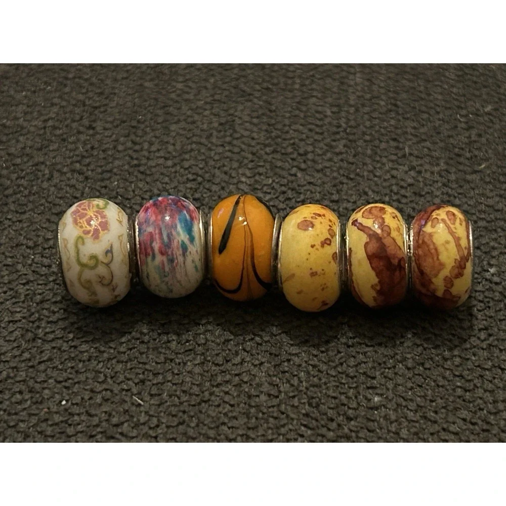 Lot of 6 Sterling Silver Core Bracelet Charm Beads Lampwork Glass Style 925 7
